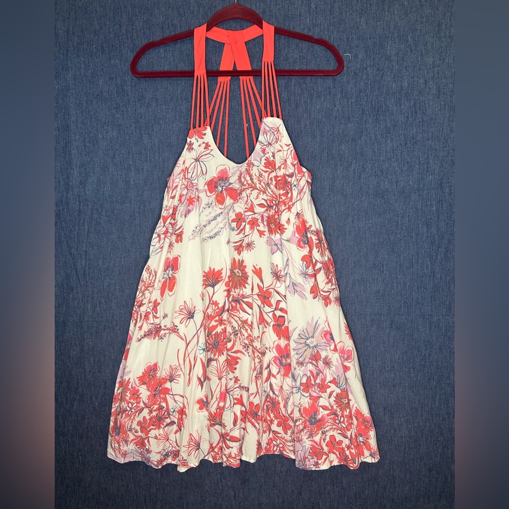 Floral Halter Mini Dress in Coral and White